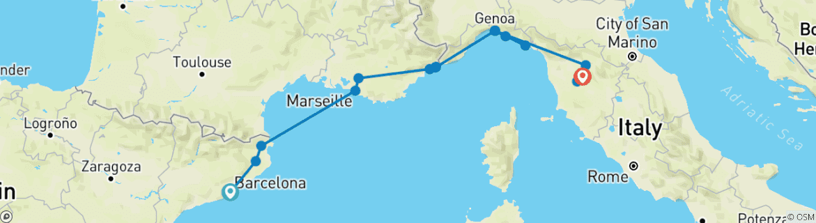 Image d'une carte montrant l'itinéraire du circuit