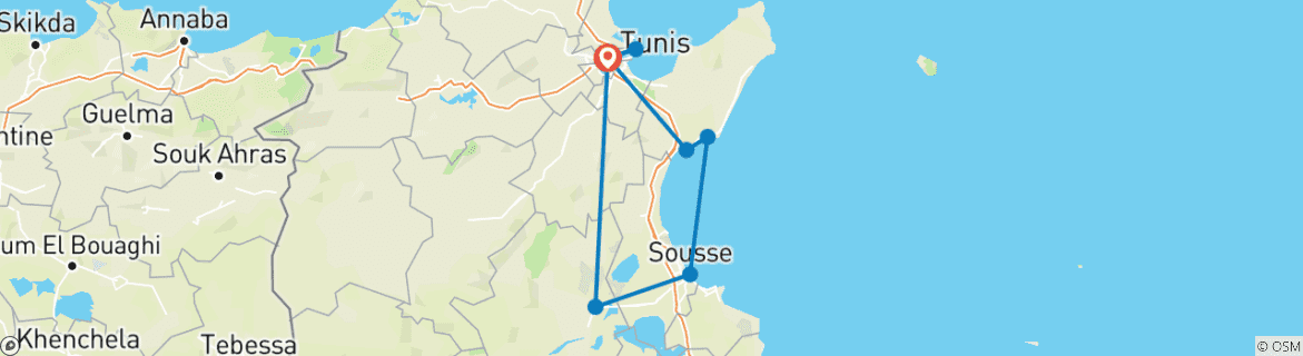 Image of a map showing the route of the tour