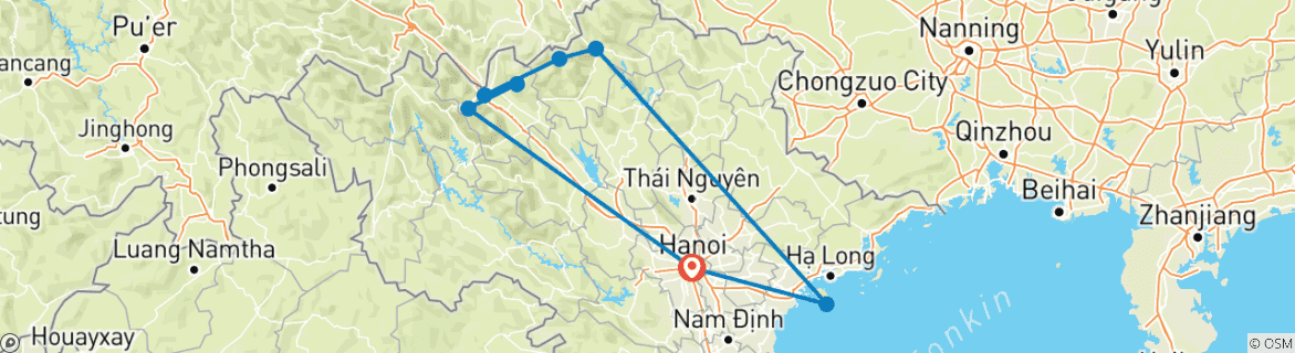 Image of a map showing the route of the tour