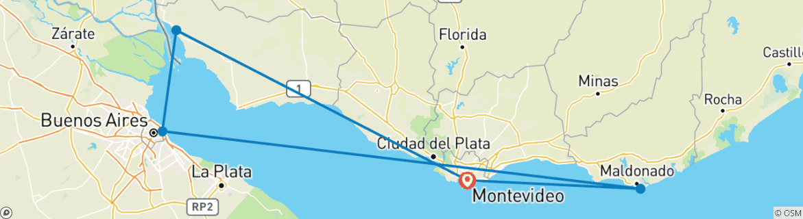 Image of a map showing the route of the tour