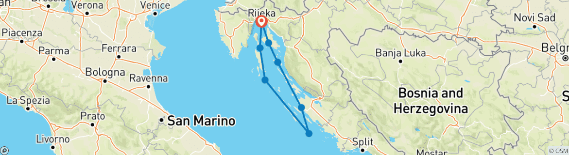 Image of a map showing the route of the tour