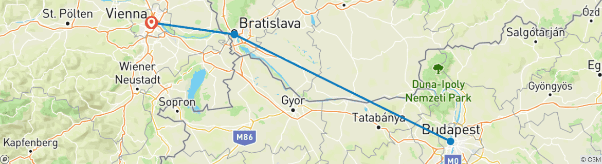 Image of a map showing the route of the tour