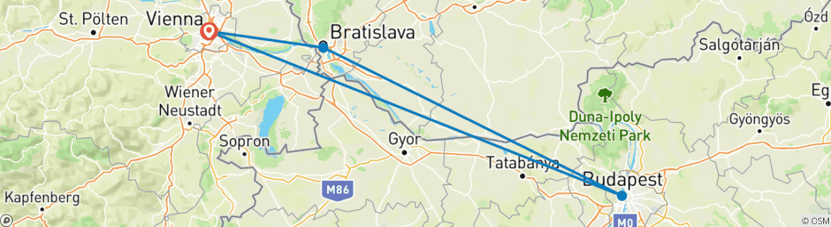 Image of a map showing the route of the tour
