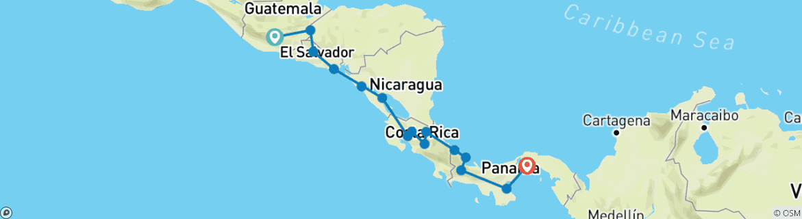 Image of a map showing the route of the tour