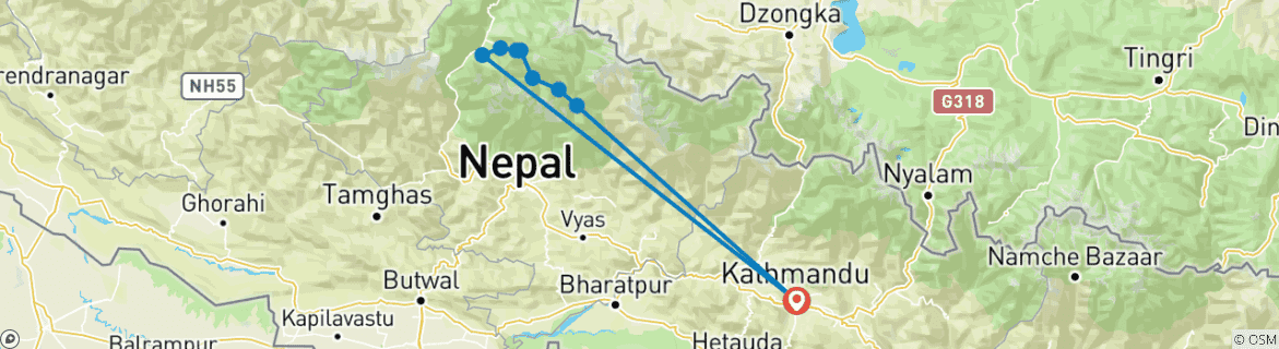 Image of a map showing the route of the tour