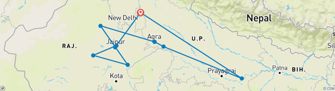 Image d'une carte montrant l'itinéraire du circuit