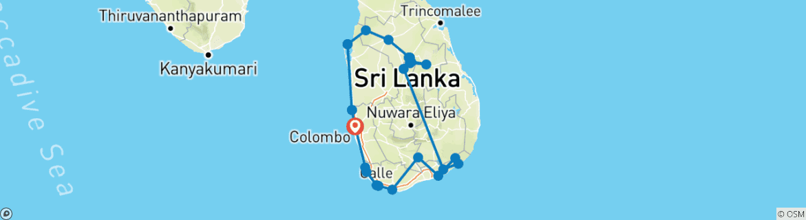 Image of a map showing the route of the tour