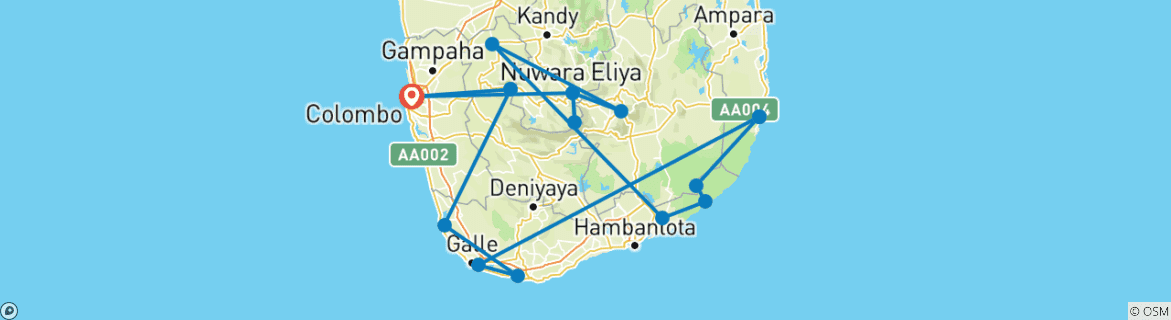 Image of a map showing the route of the tour