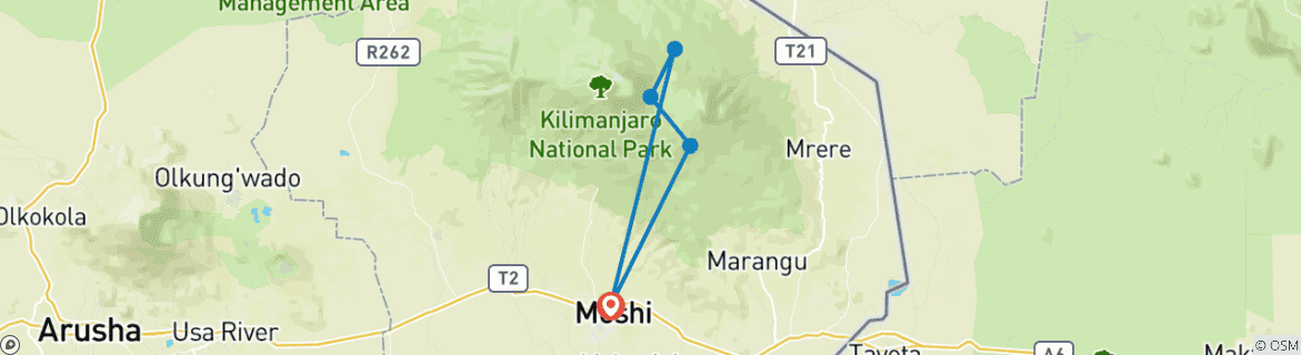 Image of a map showing the route of the tour