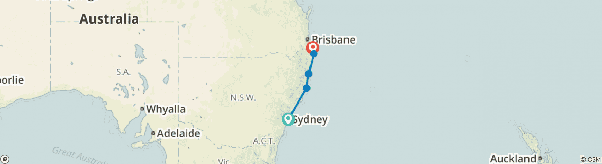 Image of a map showing the route of the tour