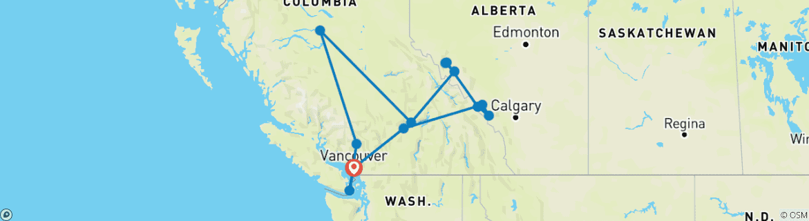 Image of a map showing the route of the tour