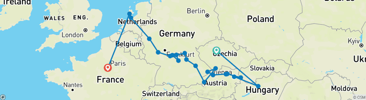 Foto van een kaart met de route van de rondreis