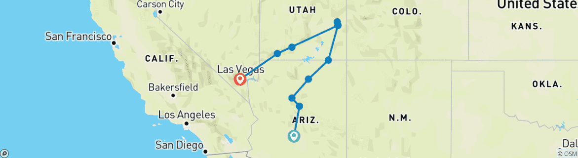 Image of a map showing the route of the tour