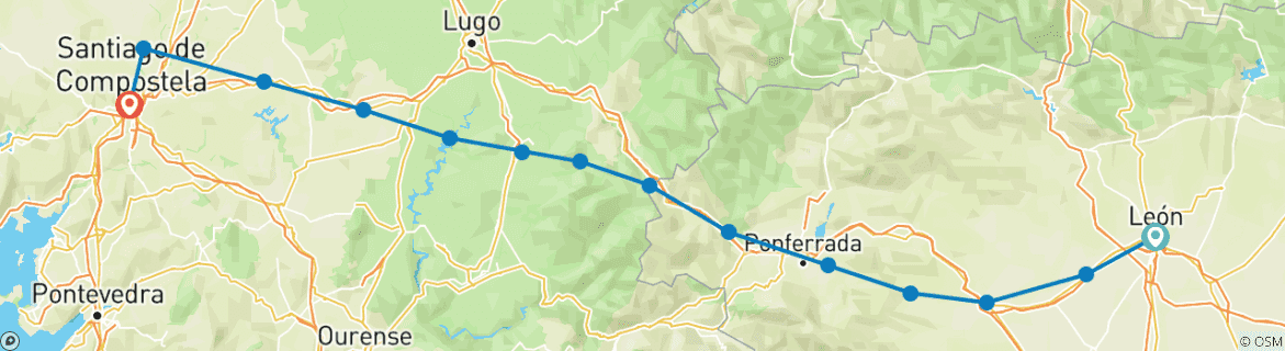 Image of a map showing the route of the tour