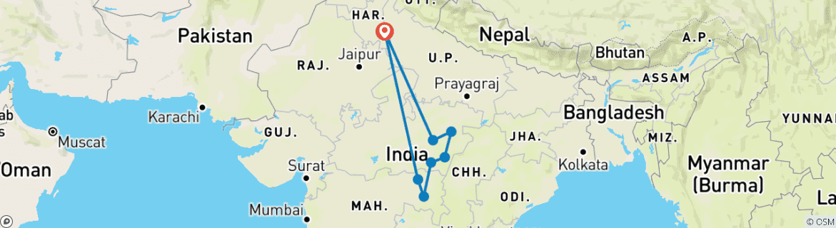 Image d'une carte montrant l'itinéraire du circuit