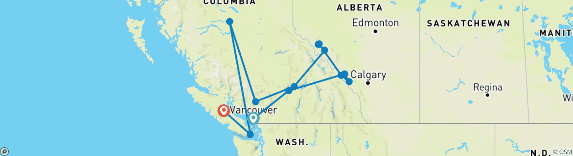 Image of a map showing the route of the tour