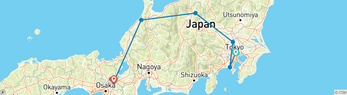 Image of a map showing the route of the tour