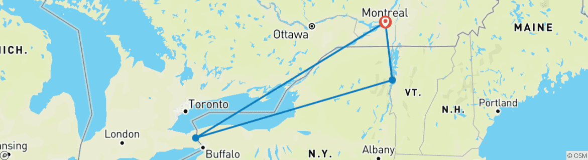 Image of a map showing the route of the tour