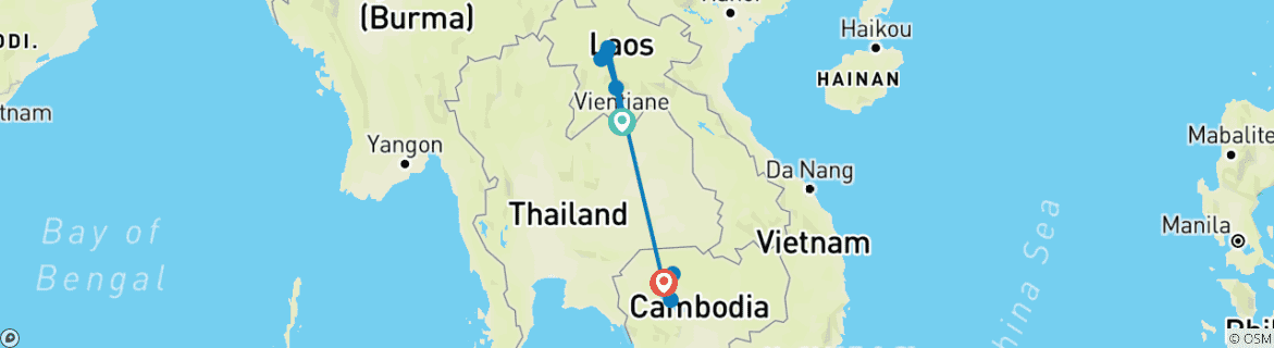 Image of a map showing the route of the tour