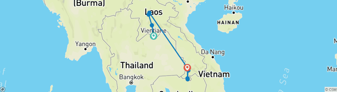 Image of a map showing the route of the tour