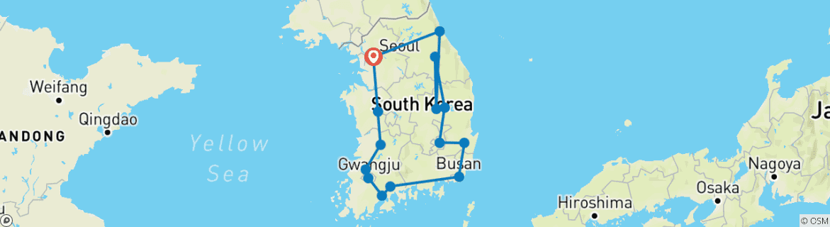Image of a map showing the route of the tour
