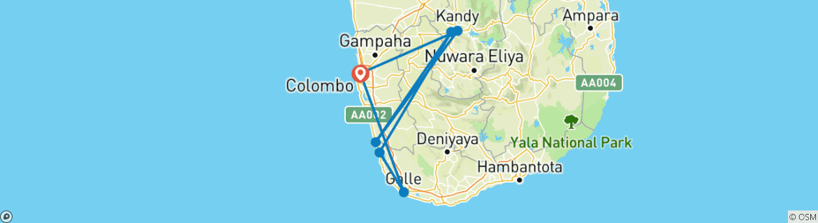 Image of a map showing the route of the tour