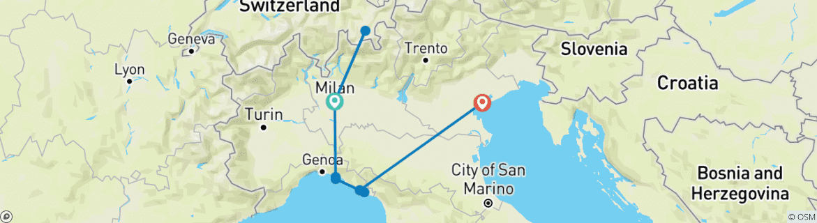 Image d'une carte montrant l'itinéraire du circuit