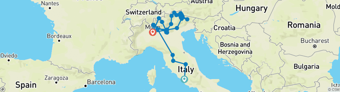 Image d'une carte montrant l'itinéraire du circuit