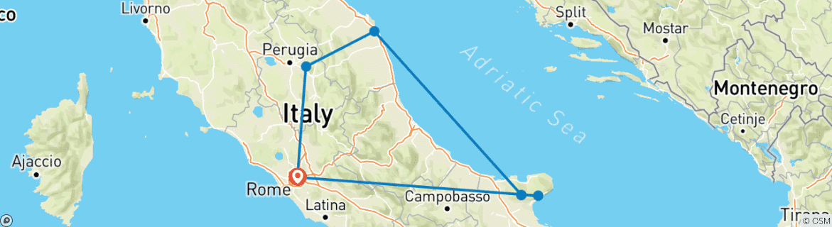 Image of a map showing the route of the tour