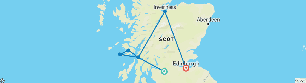 Image of a map showing the route of the tour