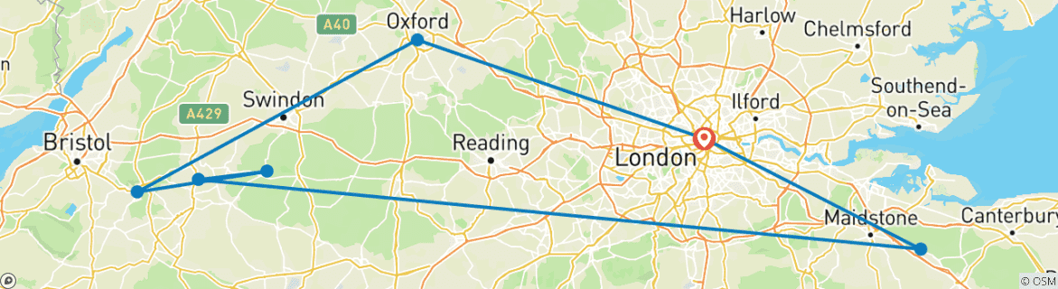 Image of a map showing the route of the tour