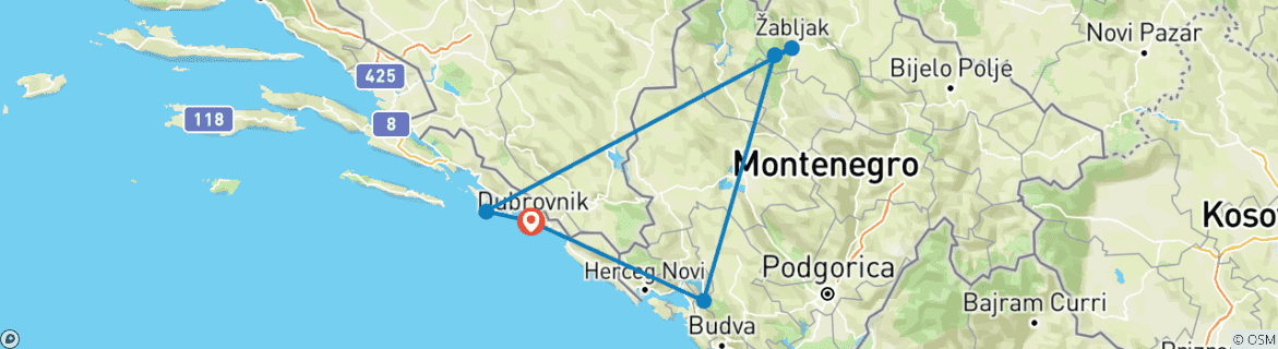 Image d'une carte montrant l'itinéraire du circuit