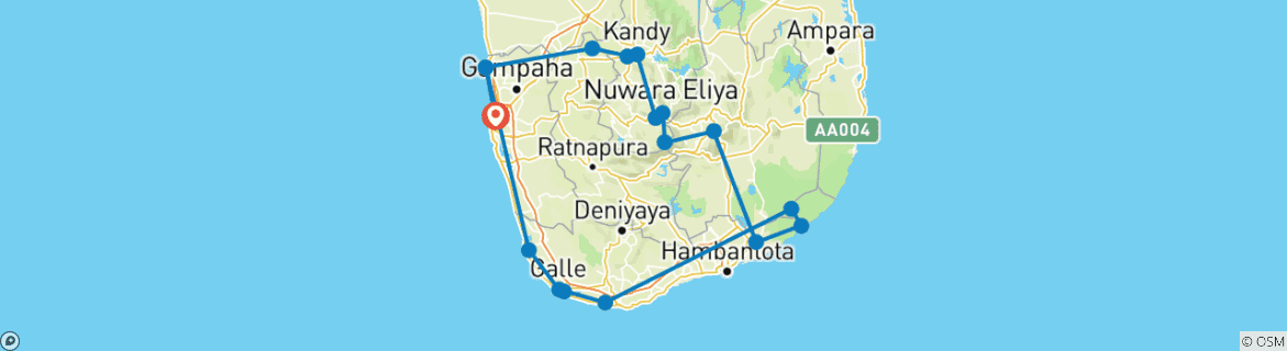 Image of a map showing the route of the tour