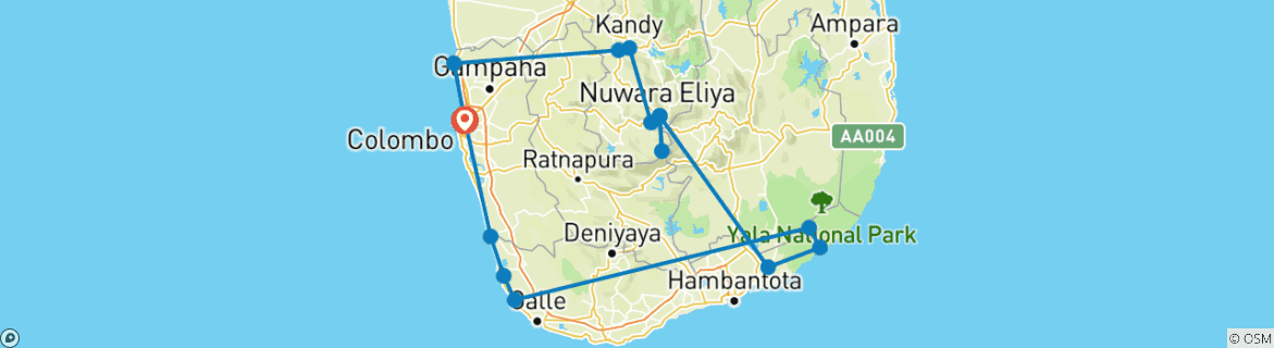 Image of a map showing the route of the tour
