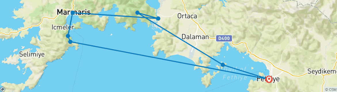 Image of a map showing the route of the tour