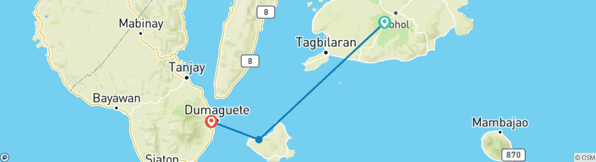 Image of a map showing the route of the tour