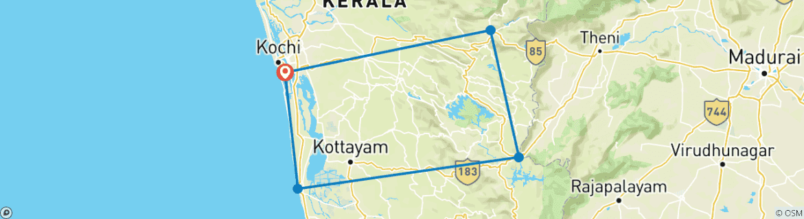 Image of a map showing the route of the tour