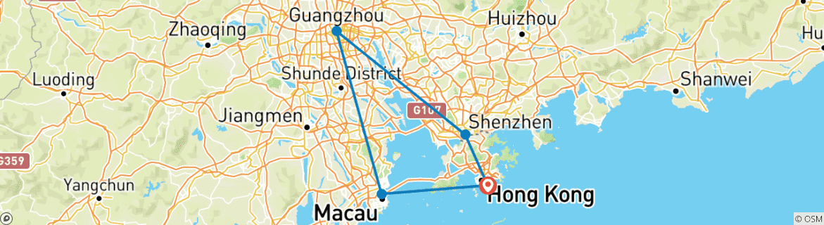 Image of a map showing the route of the tour