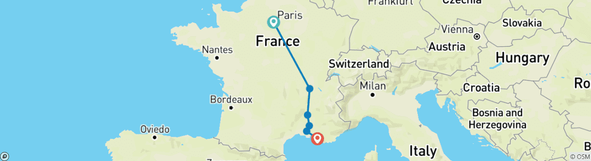 Image of a map showing the route of the tour