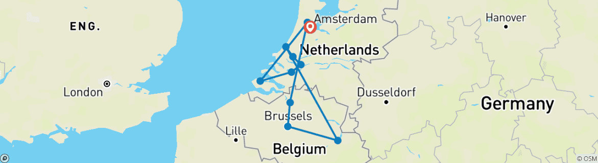 Image of a map showing the route of the tour