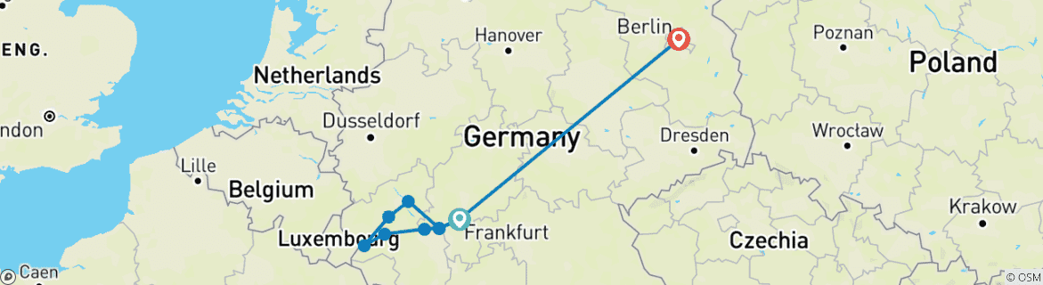 Image of a map showing the route of the tour