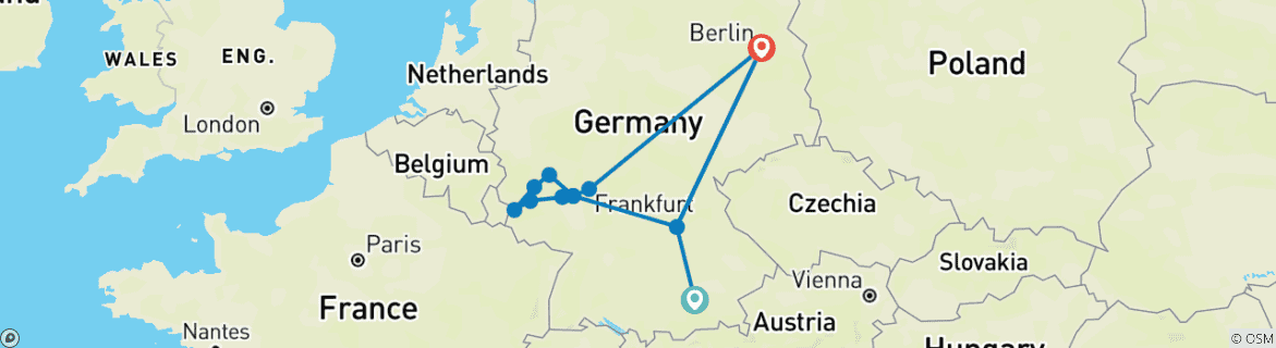 Image d'une carte montrant l'itinéraire du circuit