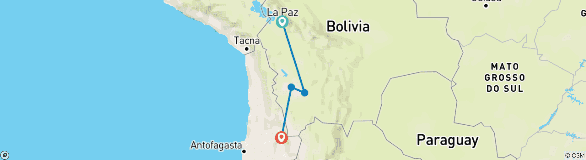 Image of a map showing the route of the tour