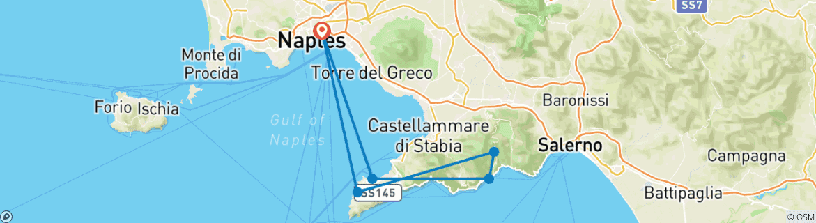 Image of a map showing the route of the tour