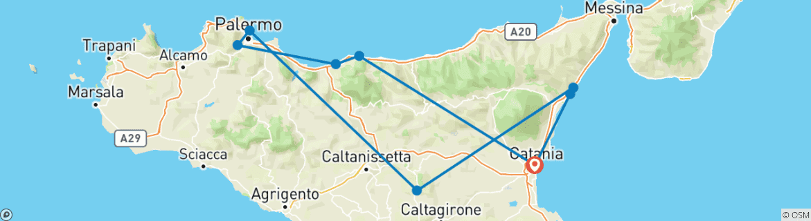 Image d'une carte montrant l'itinéraire du circuit