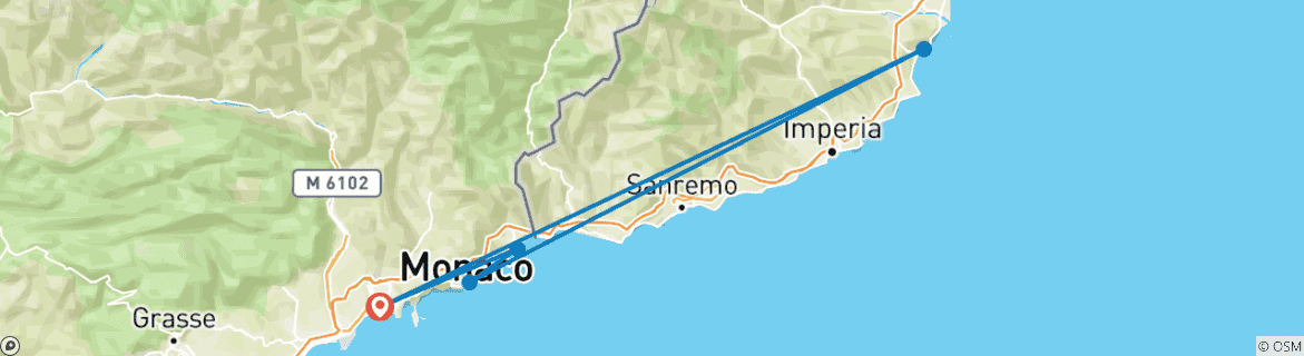 Image of a map showing the route of the tour