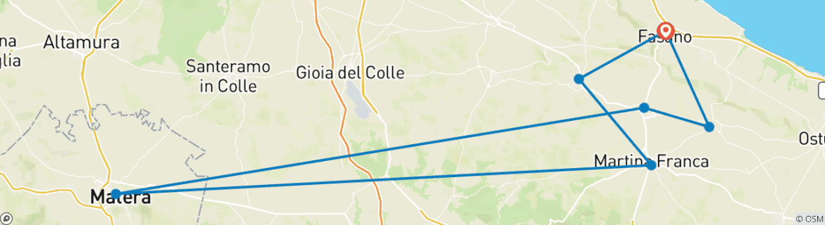 Image of a map showing the route of the tour