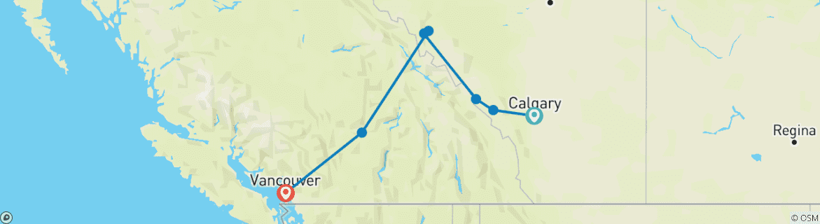 Image d'une carte montrant l'itinéraire du circuit