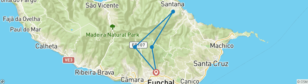 Image of a map showing the route of the tour