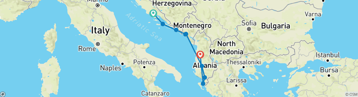 Image d'une carte montrant l'itinéraire du circuit